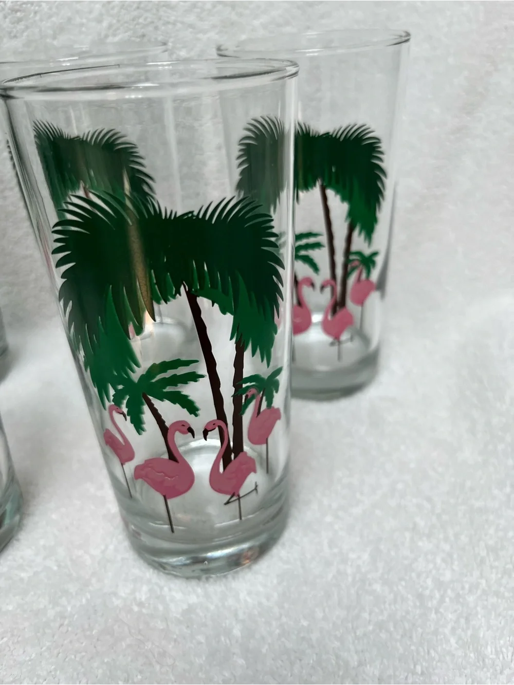 Tropical Flamingo Vintage Highball Glass - Pink & Green Set  Of 5 Holds 12  EUC